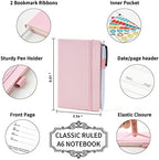 feela 15 Pack Pocket Small Notebooks Bulk, Mini Cute Memo Notepads Hardcover College Ruled Lined Journals with Pen Holder for Women Girls Office School, with 15 Black Pens, 3.5”x 5.5”, A6, Rose Pink - Image 2