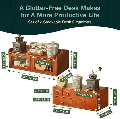 6-Drawer Desktop Organizing Cabinet - Office Supplies Organizer Chest - Vintage Drawers for Desk or Table Top - Classic Wood Drawers for Desktop - Drawer Organizer for Work Desk or Study Table - Image 2