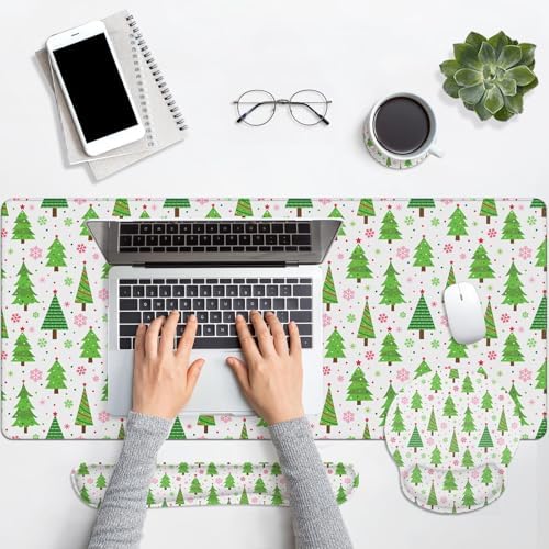 Britimes Keyboard Mouse Pad Set, 4 in 1 Desk Mat Set, Winter Snowflakes - Image 4
