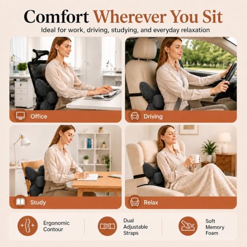Lumbar Support Pillow for Office Chair & Car, Desk Chair Back Cushion,Black - Image 4