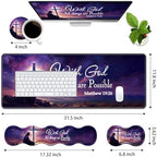 Ergonomic Memory Foam Mouse Pad Wrist Rest Set,Large Gaming Desk Pad + Keyboard Wrist Rest + Mouse Wrist Cushion + Coaster for Home Office Study Gaming,Christian Cross Quote Bible Verse Matthew 19:26 - Image 2