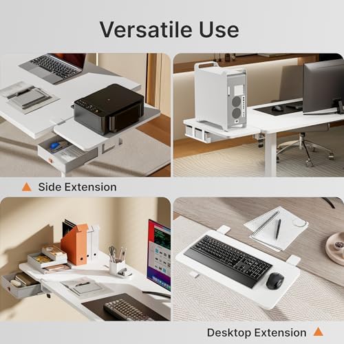 PEGZONE Desk Extender Tray, 24" x 12", with Storage Drawer, Medium, White - Image 4