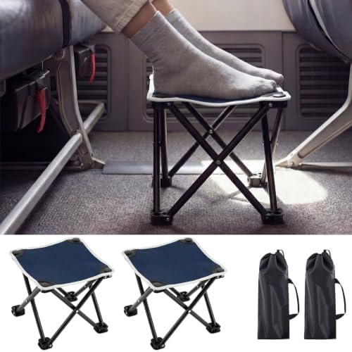 Ripeng 2 Pcs Portable Airplane Travel Foot Rest, Folding Camping Stool, Under Desk Foot Rest at Work for Long Flight, Home and Office Outdoor Hiking Fishing with Carry Bag (Blue) by Ripeng