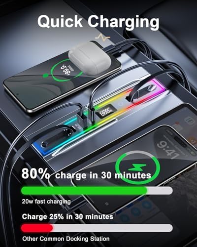 USB Hub for Tesla Model Y Juniper 2026 & Model 3 Highland 2024-2025 with RGB Ambient Light, 4-Port Docking Station, Tesla Phone Charger Charging Center Console Organizer Accessories Gifts - Image 5