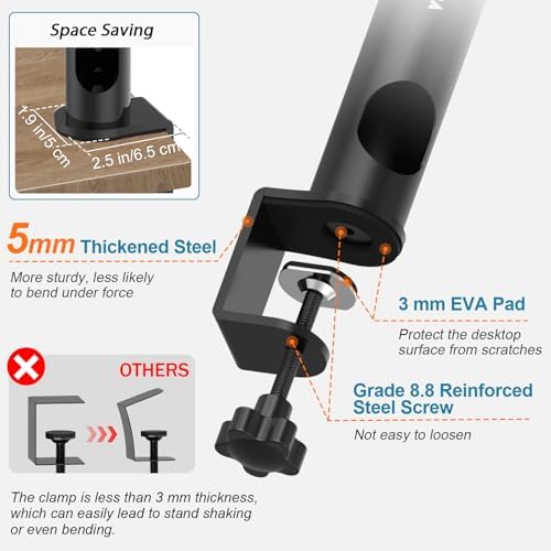 Vondynote Studio Monitor Stands Desk Clamp Speaker Stands with Cable Hole - Image 5