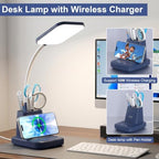 LED Desk Lamp with 10W Wireless Charging & Pen Holder, Navy Blue - Image 2