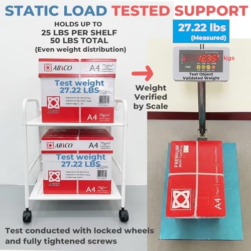 2-Tier Metal Rolling Cart, Compact Under Desk Storage Organizer - Image 5