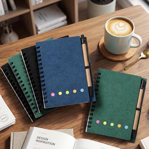 30PCS Spiral Notebook Set, Paper Cover with Elastic Band, Free 30 Ballpoint Pens, 30 Sheets (60 Pages) Lined Paper, Sticky Notes & 5-Color Bookmarks, Portable Pocket Size (10x13cm), Bamboo Pens, for s - Image 5