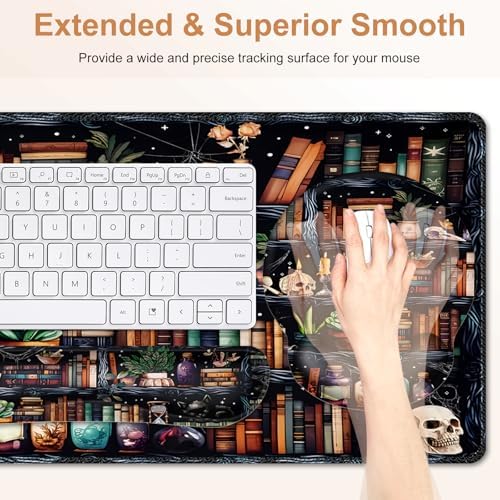 Forest Library Books Mouse Pad, XXL Large Desk Mat Extended Nature Aesthetic Deskpad, 4 PCS Non-Slip Rubber Base Computer Mouse Pads for Work, Game, Office, Home Decor Gift I Magic Plants Bottles - Image 4