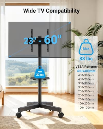 PERLESMITH Rolling TV Stand with Power Outlet for 23–60 Inch TVs - Image 2