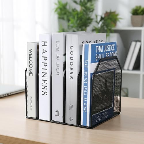 Vertical File Organizer for Desk, 2 Pcs Metal Mesh Holder with 5 Compartments, Desktop Document Storage Stand & File Folder Rack, Office Desk Organizer - 9.3"x8.5"x7.9" - Image 4