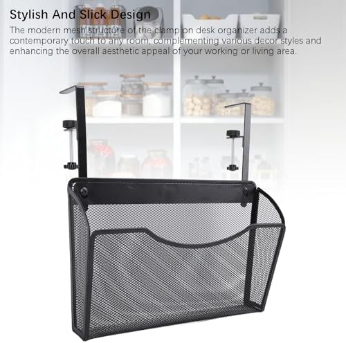 Fockety Desk Side Storage, No Drill Steel Under Desk Storage Laptop Holder, Mesh Hanging Desk Organizer, Clamp On Desk Shelf, Side Desk Organizer, Desk Storage Holder for Office and Home - Image 3