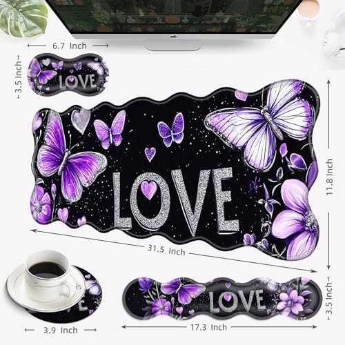 Desk Mat, Mouse Pad with Wrist Rest, 4-in-1 Large Mouse Pads for Desk, Ergonomic Mouse Pad and Keyboard Wrist Rest Gaming Keyboard Mat for Office,Heart Butterfly - Image 6