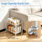 2 Tier Small Utility Cart on Wheels Short Rolling Pantry Cart Thick Metal Wire Basket Stand, Fruit Vegetables Storage Rack for Kitchen, Under Desk Storage for Small Space Bathroom Laundry, White - Image 5