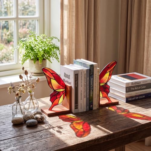 Mifoci Glass Butterfly Bookends Decor Stained Colorful Glass Book Ends - Image 5