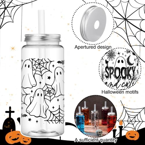 Meanplan 24 Pcs Halloween Ghost Plastic Cup with Lids and Straws Bulk 14 oz - Image 4