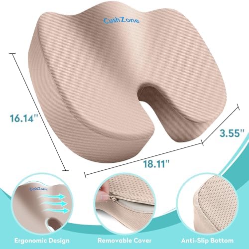 Gel Seat Cushion, Cooling Memory Foam Cushion for Office Chair, Khaki - Image 3
