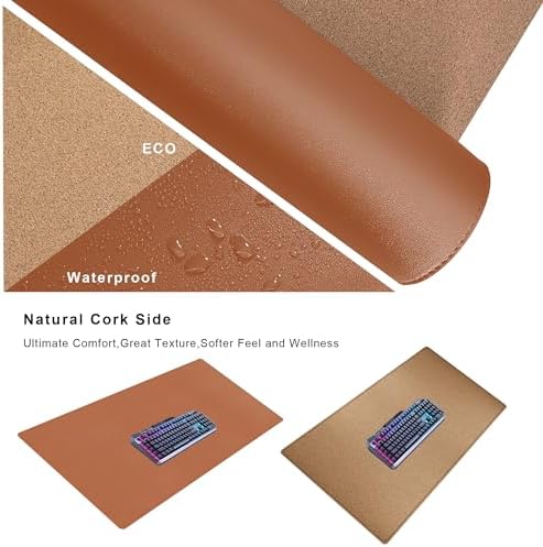 Mydours 40" x 20" Extra Large Desk Mat, PU Leather & Cork Desk Pad, (Brown) - Image 3