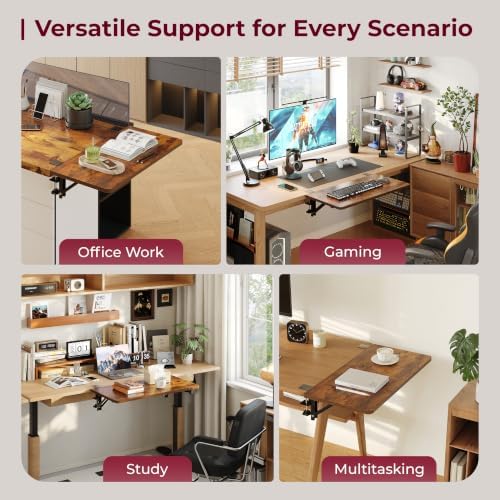 Desk Extender Tray, 16"×12" Clamp-On Arm Rest Shelf, 90° Foldable Computer Elbow Support for Office Home, Space-Saving Keyboard Mouse Tray (Vintage Burnt Color) - Image 7