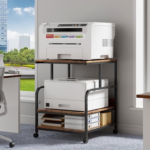 Warmiehomy 24x24 inches Printer Stand with Adjustable Storage Shelf - Large Printer Table with Wheels - 3 Tier Rolling Cart - Use for 3D Laser Printer Mini Fridge Home Office (Brown) by WarmieHomy