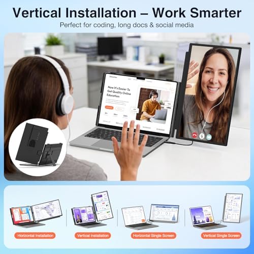 FLYTOCCA Laptop Screen Extender, 15.6" 1080P FHD IPS Display, Detachable Second Monitor Supports Vertical Mount, Plug & Play, Laptop Monitor Extender for 13"-17.3" Laptops, Windows, Mac, Chrome - Image 3