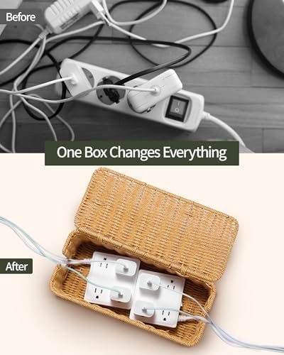 YECAYE Handwoven Rattan Style Cable Management Box, Decorative Storage Cord Organizer Box for Power Strips & Cords, Cord Hider for Home, Kids & Pet Safety, DIY-Friendly Cord Management - Image 2