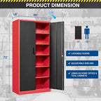 Fesbos Metal Storage Cabinet-72” Tall Steel File Cabinets with Lockable Doors and Adjustable Shelves-Black&Red Steel Storage Cabinet for Home, School, Office, Garage - Image 3