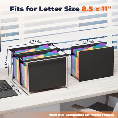 SUIN Expanding Hanging File Folders, 7 Pockets Accordion Organizer, Letter Size 1.2" Expansion with Color Tabs for Filing Cabinets (6) - Image 2