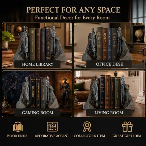 Large 9 Inch Resin Bookends - Heavy Duty Decorative Book Ends for Shelves, Book Holder Supports for Office, Library, Living Room Decor Gift - Image 5