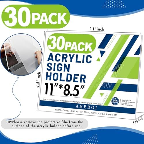 Aheroi Acrylic Sign Holder 8.5x11, Plastic Sign Holder Standing Bulk 30Pcs - Image 2