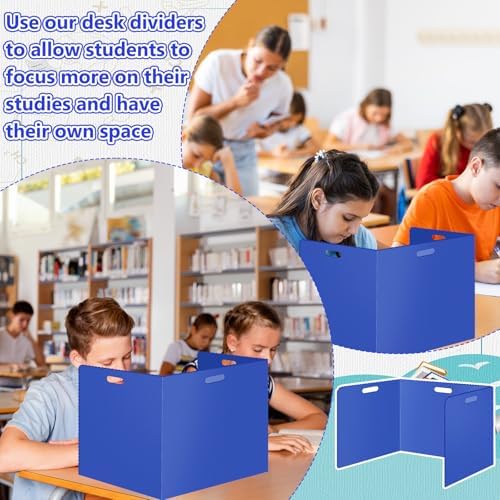 24 Pcs Desk Dividers for Students Classroom Plastic Privacy Folders Blue Test Dividers for Students Desks Trifold Privacy Panel Partitions for School Teacher Supplies(24pcs Blue) - Image 7