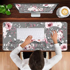 Mouse Pad,Large Pink Desk Mat, 4in1 XXL Mousepad + Keyboard Wrist Rest+Mouse Wrist Rest+Coaster Set with Ergonomic Desk Pad for Home Office Table Computer-Gray Rose Floral - Image 4