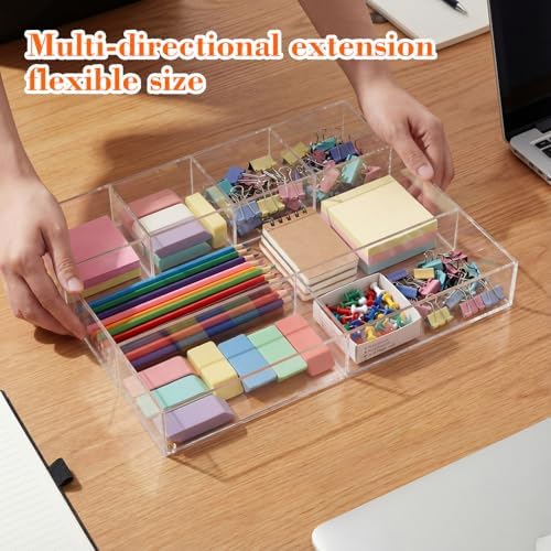 Briwooody Clear Acrylic Deep Drawer Organizer Tray, 7 Compartments - Image 3
