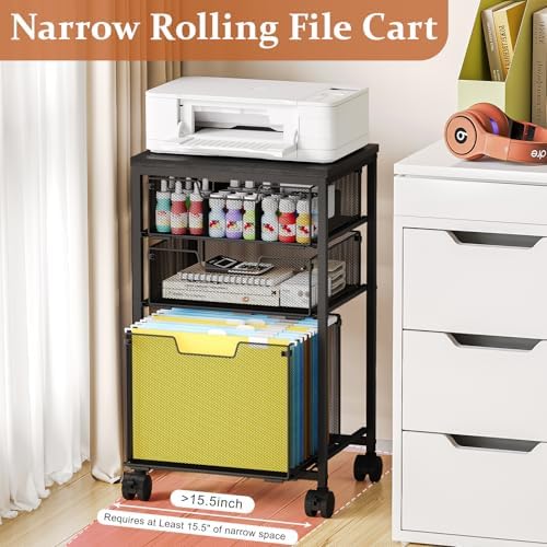Sbanmao Rolling File Cart with 3 Drawers, File Cabinet with DIY Divider, Hanging Folder Holder Organizer with Wheels, Under Desk Storage Utility Cart, Printer Stand for Home Office, Black - Image 6