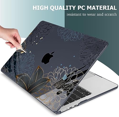 Mektron for 2026/2025/2024/2023 MacBook Air 15 INCH M5 A3448 /M4 A3241 /M3 A3114 /M2 A2941 Case, Printed Plastic Hard Shell Cover with 15.3" Liquid Retina Display Touch ID, Line Chrysanthemums - Image 4