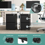 Guizeeopo 2 Drawer Locking File Cabinet, Fully Assembled Heavy-Duty Metal Filing Cabinets for Home Office, Quiet Slides, Anti-Tipping Wheels, Fits A4/Letter/Legal, Matte Black - Image 4