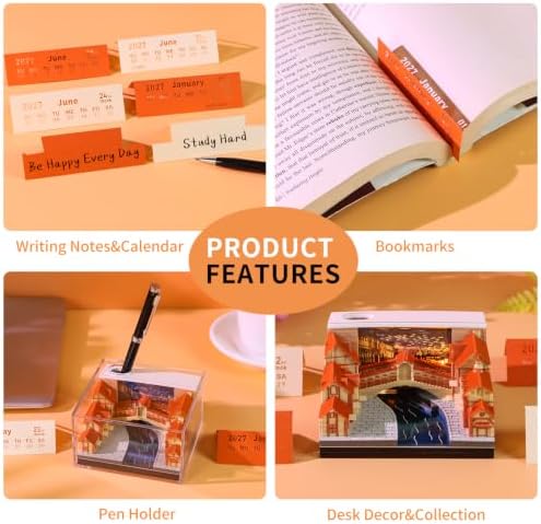3D Calendar 2027, Unique 3D Memo Pad Tear Away Time Piece Calendar, Fun DIY Paper Carving Art 3D Desk Calendar Notepad Gift for Christmas, New Year (Venice) - Image 5
