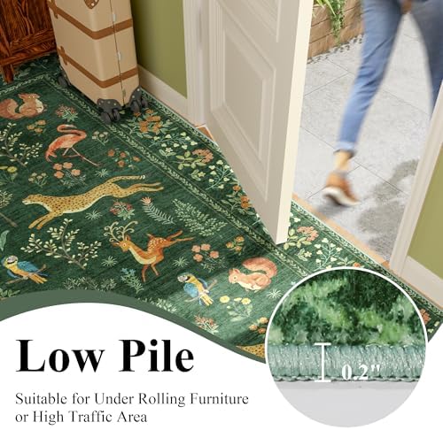 DUKINO 2x8 Washable Runner Rug, Non Slip Animal Kitchen Runner Rug, Green - Image 7