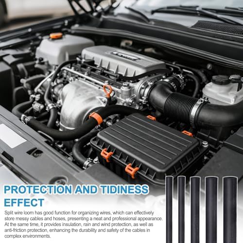 Automotive Split Wire Loom Kit, Heat Resistant & Chew Resistant Split Conduit for Engine Bay, Cable Management Sleeve with Heat Shrink, Silicone Tape & Zip Ties - Image 5