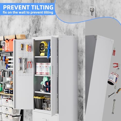 SUXXAN Rolling Storage Cabinet with 2 Doors and 2 Drawers, Heavy Duty Metal Storage Cabinet with Shelves, Locking Steel Cabinet for Warehouse, Home, Office (White) - Image 5