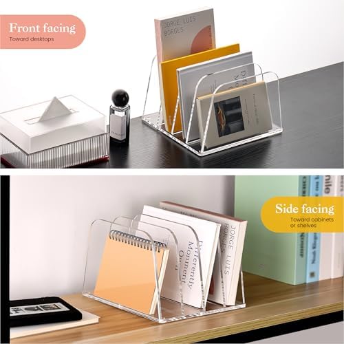 HeZone Desk File Organizer,4-Section Vertical File Folder Holder,Clear - Image 5
