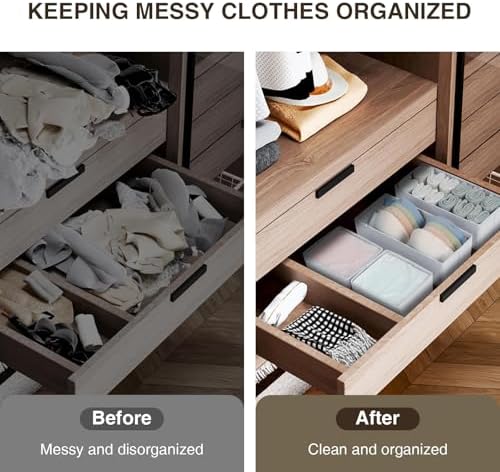 DIMJ Drawer Organizers Clothes, Set of 12 Dresser Organizer Bins, Fabric Closet Organizers and Storage, Shallow Drawer Dividers for Nursery, Clothing, Baby Clothes, Socks, Underwears, Tie (White) - Image 6