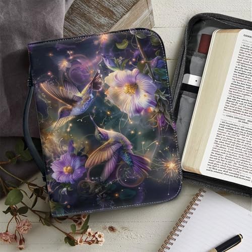 Trippy Hummingbird Flowers Print Bible Covers Case for Women Girls, Bible Cover Church Bag Protective with Top Handle Bible Carrying Case - Image 6
