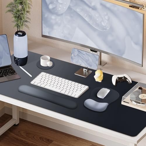 4-in-1 Large Gaming Mouse Pad, Keyboard Wrist Rest Pad & Wrist Support Mousepad Set, Extended Desk Pad Waterproof Desk Mat Protector for Home Office Decor Study Game 35.4×15.7 Inches Big I Black - Image 7