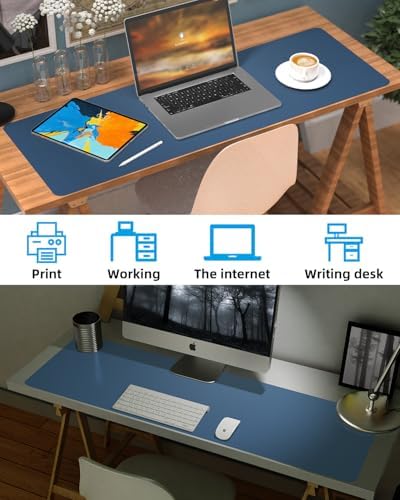 Desk mat Large, Leather Desk Pad Protector,Office Desk Mat,Mouse Pad, Non-Slip Desk Blotter, Laptop Desk Pad, Waterproof Desk Writing Pad for Office&Home (Grey Blue, 48" x 24") - Image 6