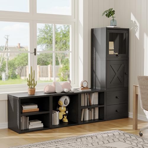 FUSUNBAO Magic DIY Cube Storage Organizer Stackable Cubes for Home Books Clothes Toy-Modular Cubby Storage System-Office Cubical-Bookcase Closet(Black, Glass Door Cube) - Image 6