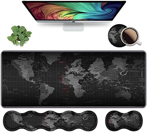 Ergonomic Keyboard Wrist Rest & Mouse Pad Wrist Rest Set, Large XXL Gaming Mousepad 31.5"x 11.8", Memory Foam, Easy Typing Pain Relief, Multifunctional Desk Mat for Office & Home, World Map Pattern by Unknown