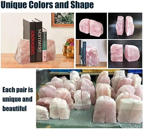 Rose Quartz Bookends Pink Crystal Decorative Book Ends Office Home Decor Small 1 Pair 2-3 Lbs - Image 5