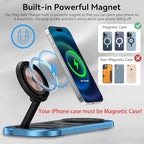 3 in 1 Fast Wireless Charger Stand for iPhone, Foldable Travel Charging Station for Magsafe for iPhone 17/Air/16/15/14/13/12 Series, Apple Watch Series, AirPods pro/2/3/4, 2025 Christ mas Gifts (Blue) - Image 4