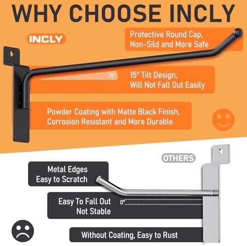 INCLY 60 Pack Slatwall Hooks, 4/6/8 Inch Slat Wall Hanging Hook and Hanger - Image 2